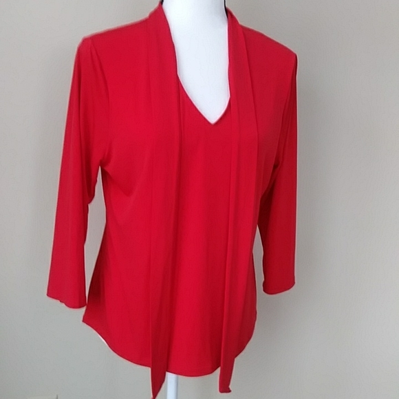 George Stretch V Neck Tie Blouse L Red - Picture 4 of 8